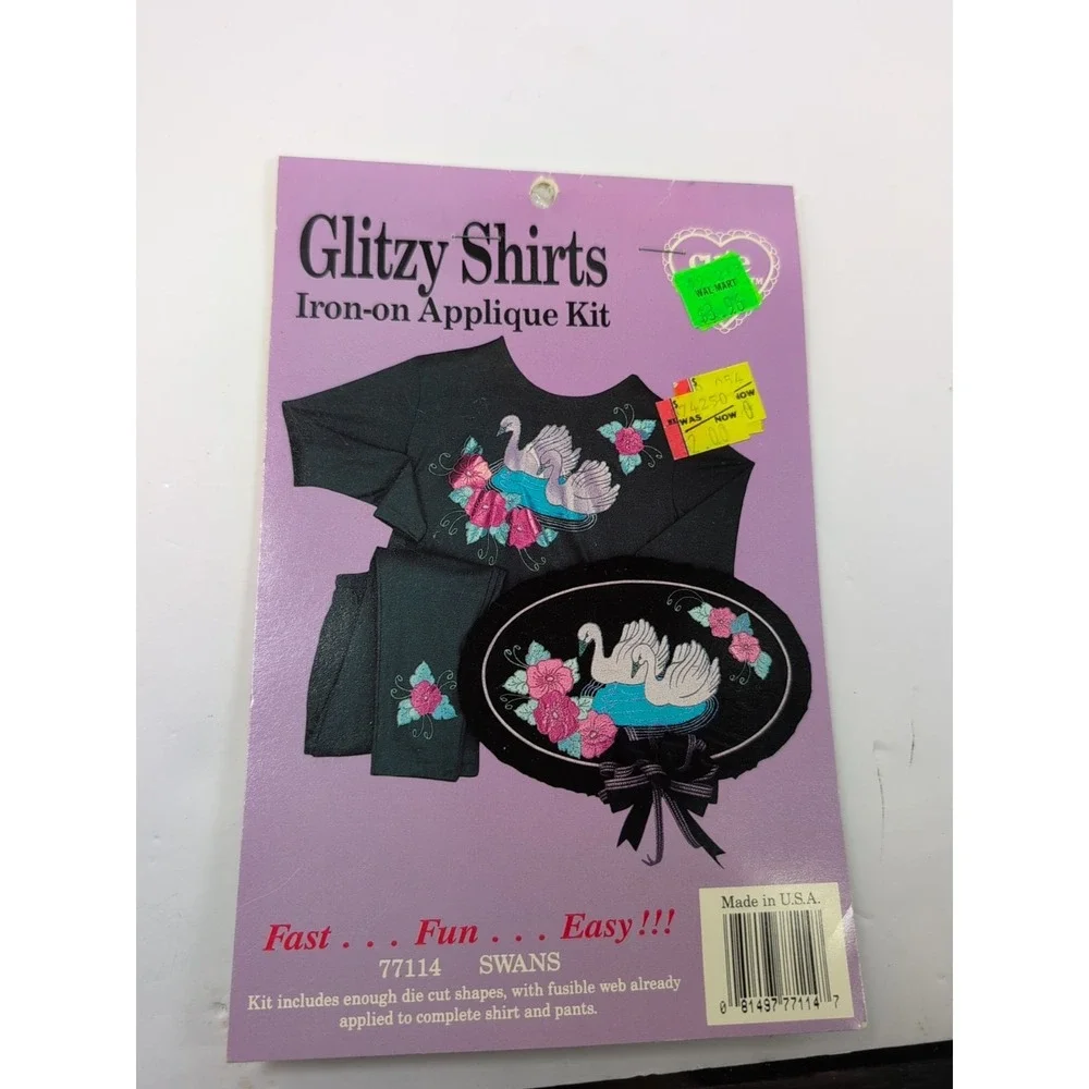 Glitzy Shirts Iron-On Applique Kit #77114‎ Swans New Vintage